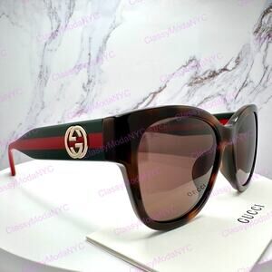 New GUCCI Sunglasses Brown Cat Eye Round Red Green Web Arms Gold GG Womens Gucci Gg1862s Havana Female Cat-Eye Sunglasses | Eyewear Index main image 4